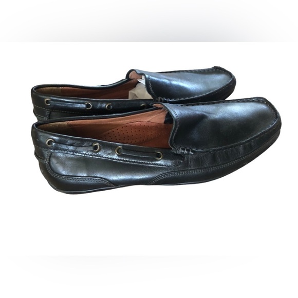 Bass Hank Leather Driving Mocs Shoe Black Mens 9.5M Slip On Casual - Picture 5 of 6